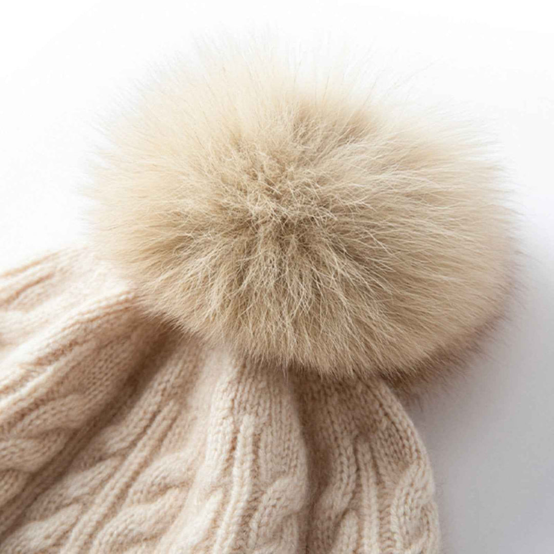 Cozy Cable Knit Beanie with Fur Pom-Pom