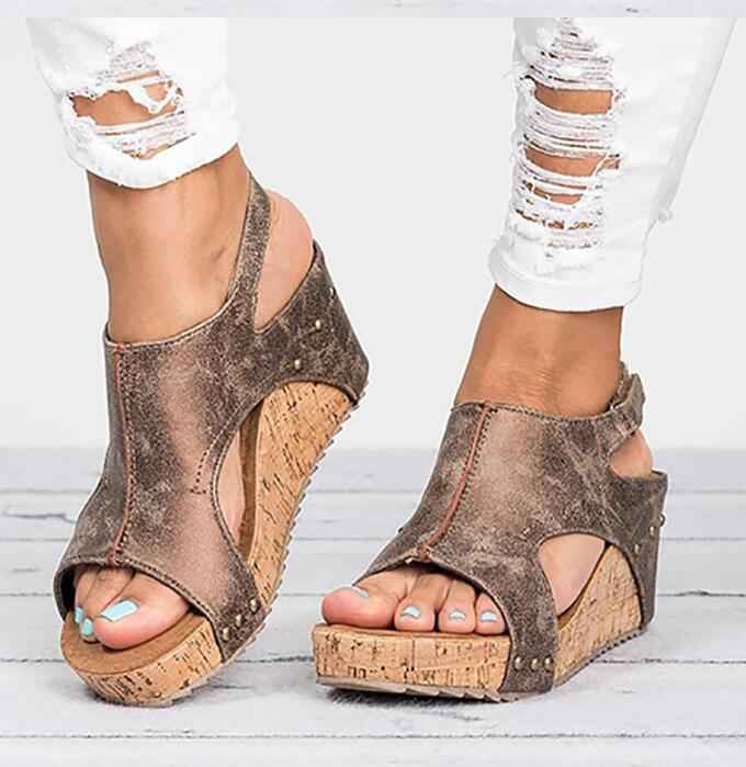 Fashion Women Platform Sandals Peep Toe Spartan Sandals Women Summer Wedges High Heel Shoes Brown