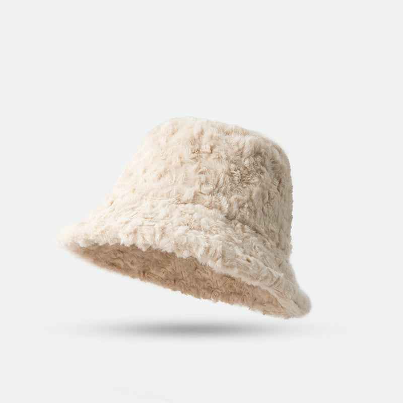 Lambswool Fisherman Hat Winter Warm Fashionable Solid Color Hats For Women Beige