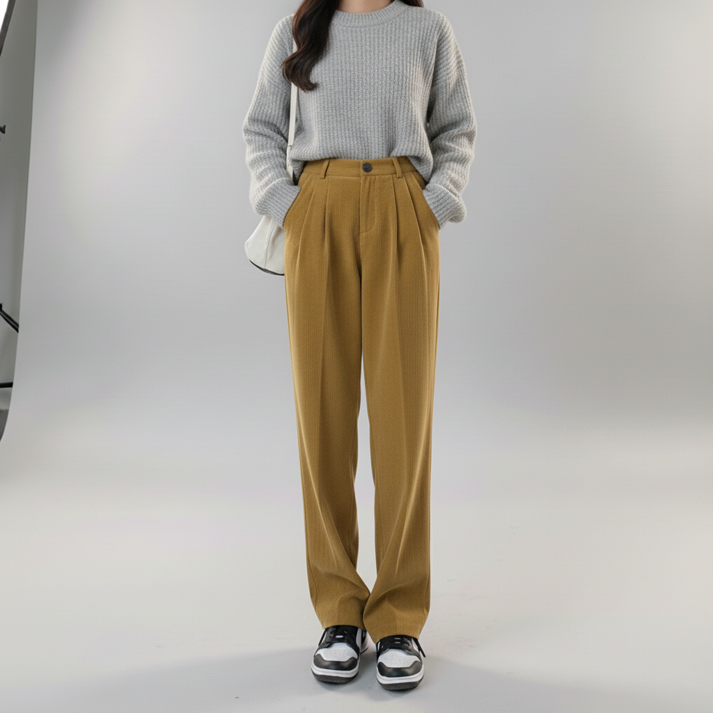 Women's Corduroy Pants - Stylish and Comfortable Olive