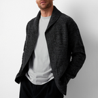 Men's Knitted Cardigan - Loose Fit Shawl Collar - Long Sleeve Casual Wear Dark Grey