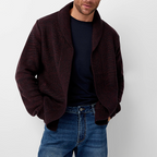 Men's Knitted Cardigan - Loose Fit Shawl Collar - Long Sleeve Casual Wear Burgundy