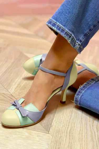 Ins Bow Sandals Summer Color-matching Pointed Toe Buckle High Heels Pumps Women's Shoes Green