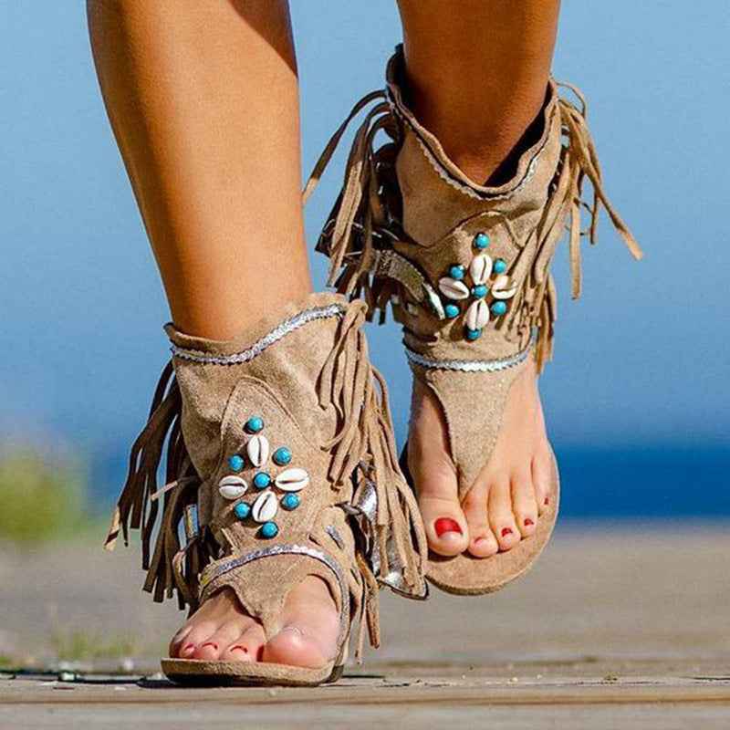 Beaded Roman sandals women Khaki
