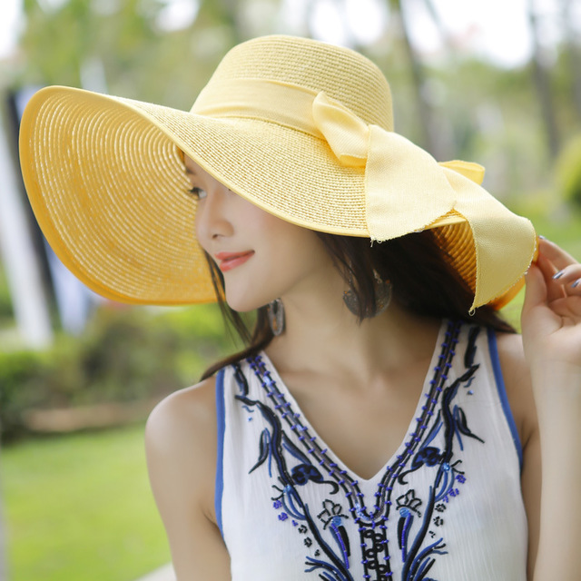 Beach sun protection straw hat Yellow