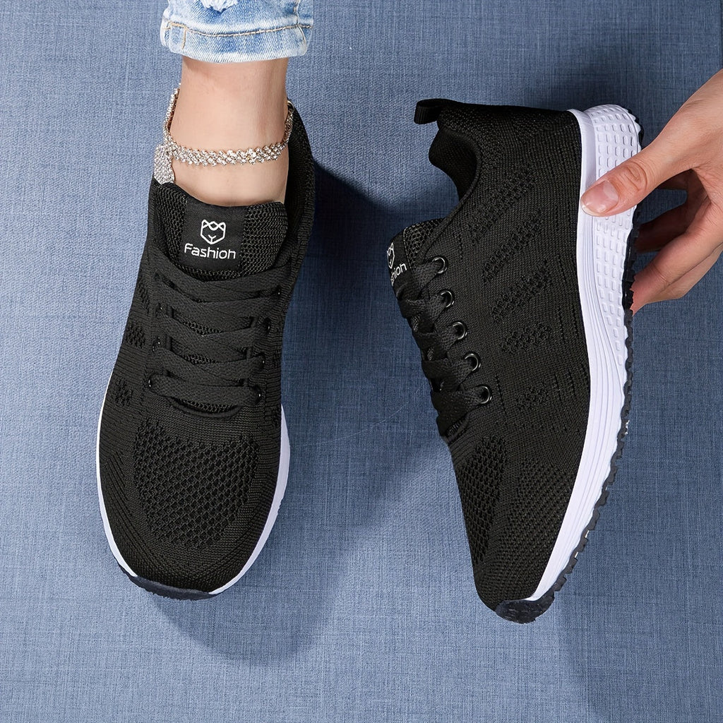Women's Casual Knit Walking Sneakers with Lacing Black