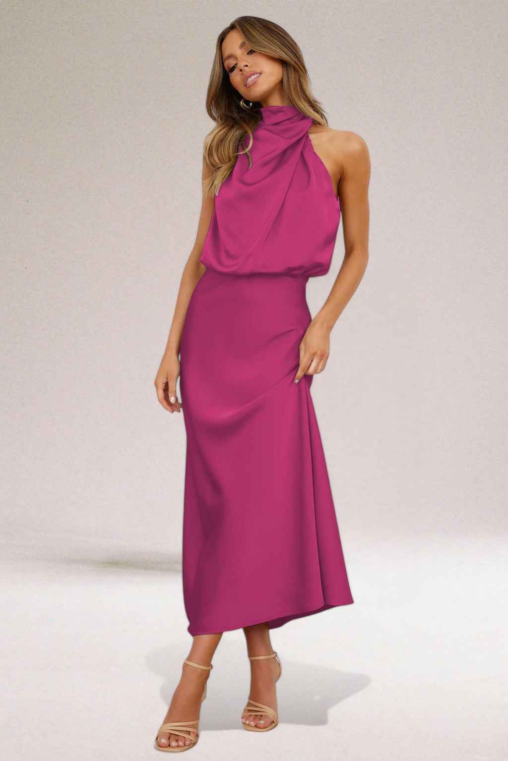 Flavia | Glamorous Dress with Halter Neckline Magenta