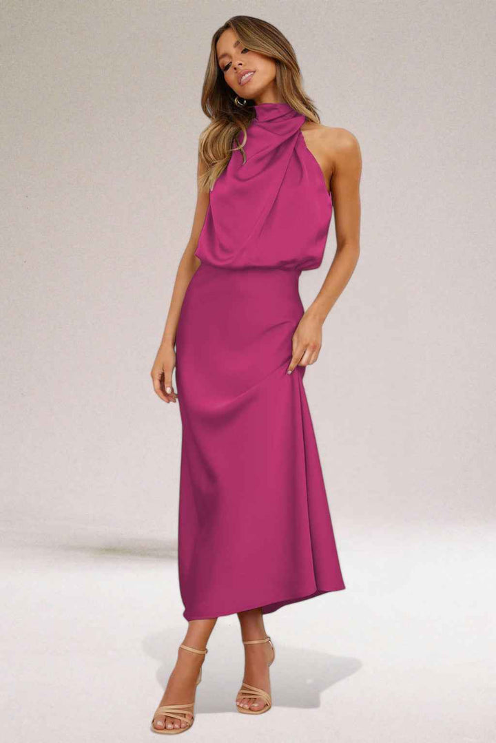 Flavia | Glamorous Dress with Halter Neckline Magenta