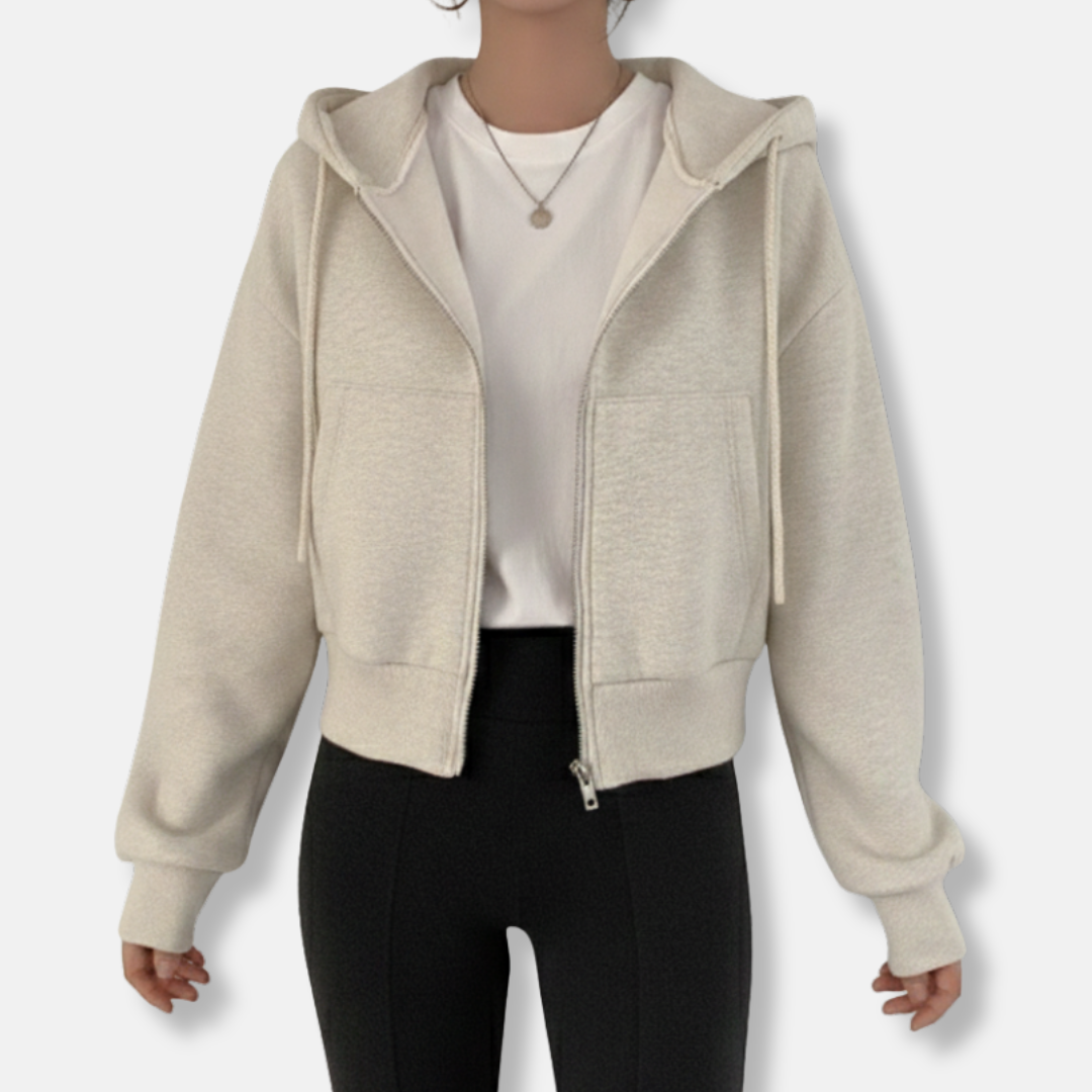 Women's Oversized Fleece Hoodie with Zipper and Kangaroo Pocket – Casual Style White