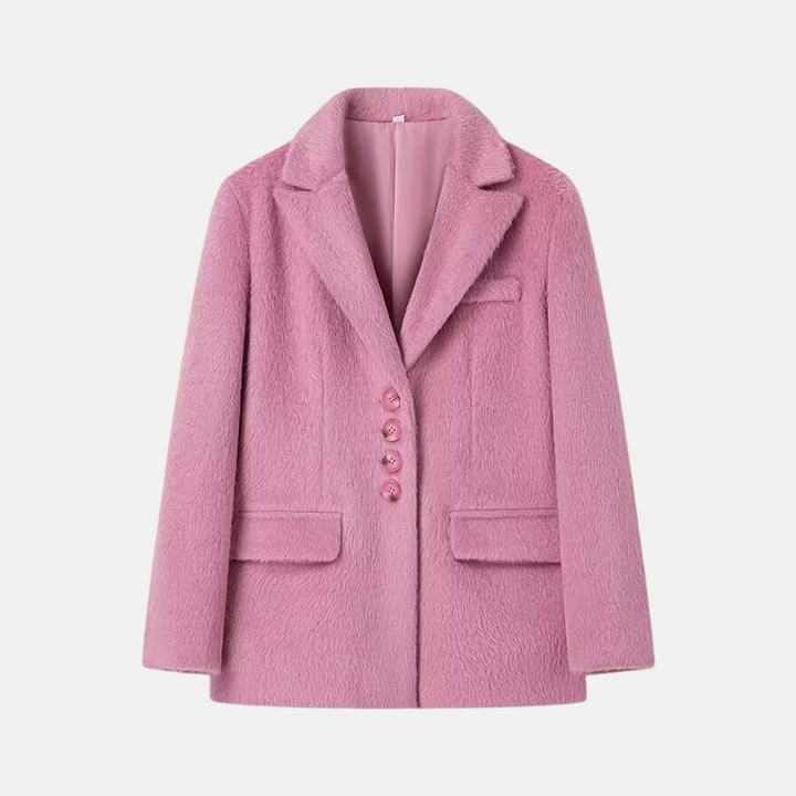 Women's Oversized Blazer – Plush Texture with Button Closure and Flap Pockets Pink