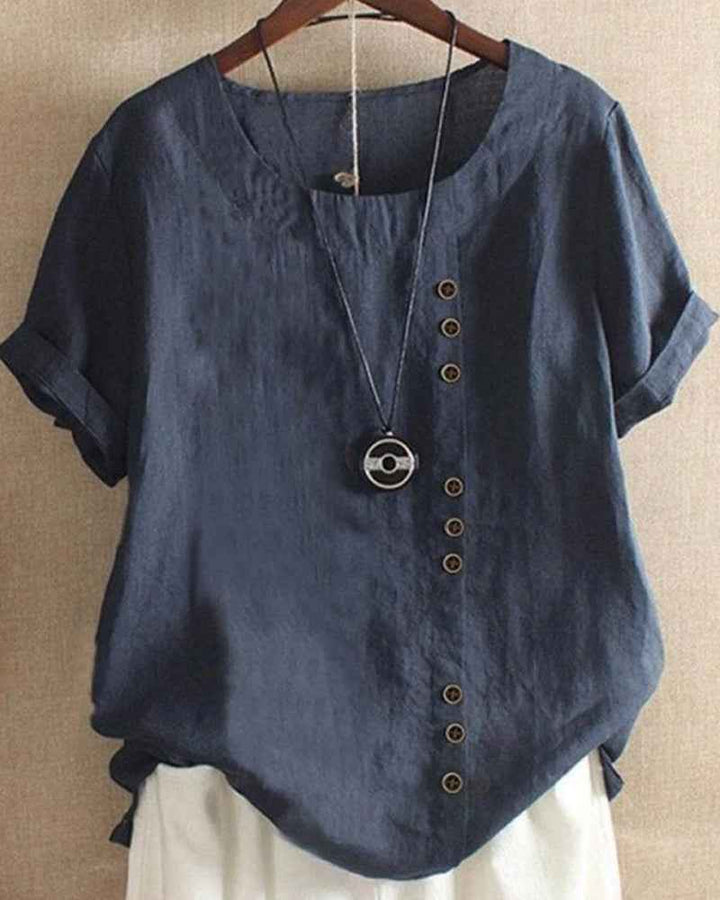Women's Effortless Button Detail Summer Blouse Dark Blue