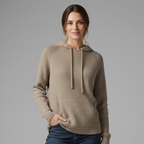 Women's Relaxed Fit Hooded Sweater | Ribbed Drawstring Hip-Length Design Beige