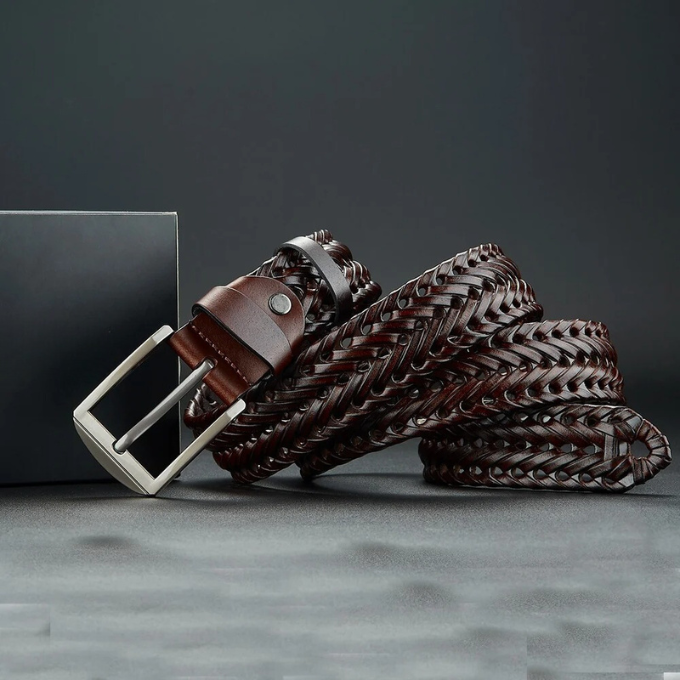 Braided Cowhide Belt - Durable and Stylish Accessory Dark Brown