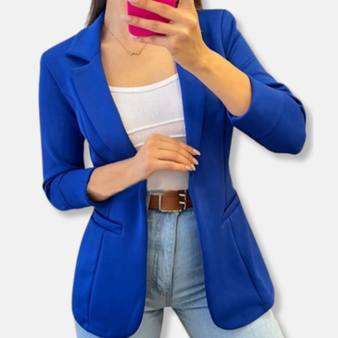Women's Tailored Blazer – Three-Quarter Sleeve – Classic Lapels – Flap Pockets Blue