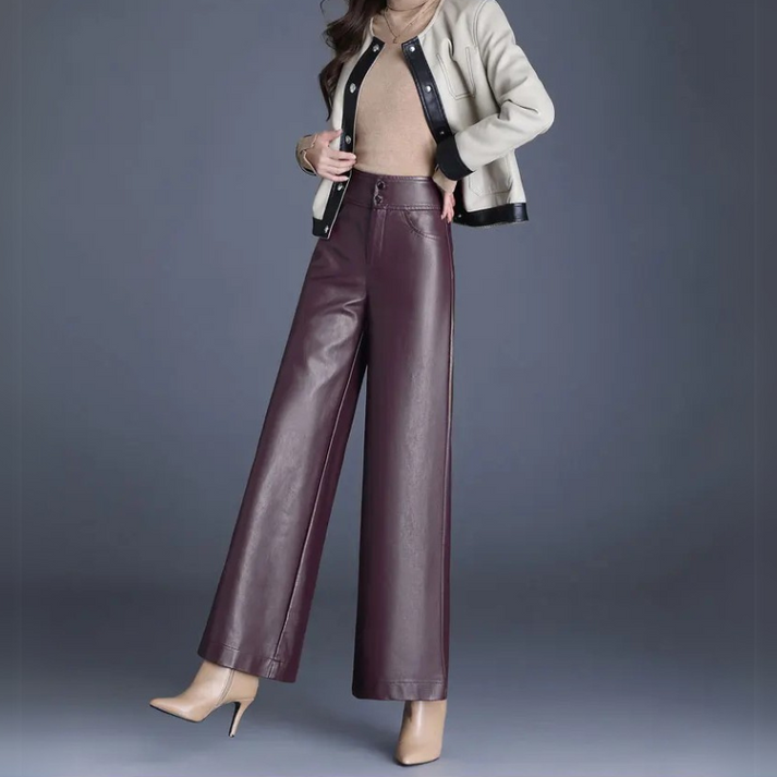 Stacia | Women's High Waist Faux Leather Trousers - Chic & Comfortable
