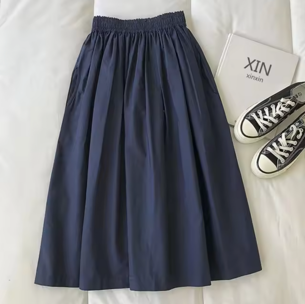 Women's High Waist Wide Skirt Navy Blue