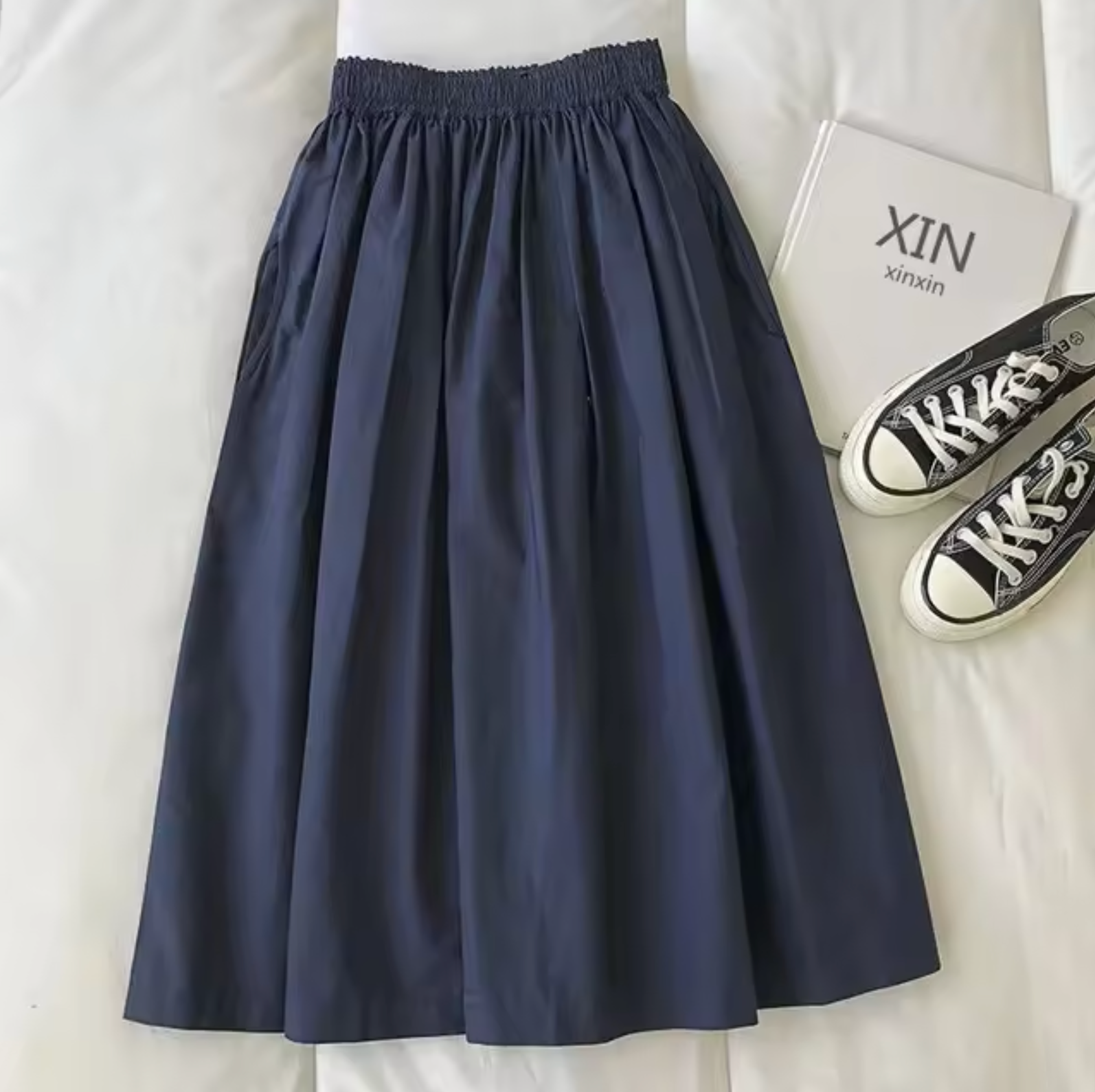 Women's High Waist Wide Skirt Navy Blue