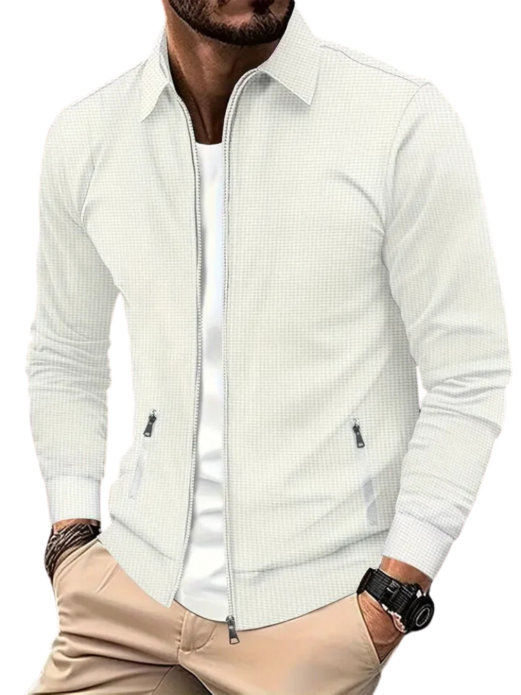 Men's Lightweight Jacket – Zip Closure, Ribbed Cuffs, Zippered Side Pockets White