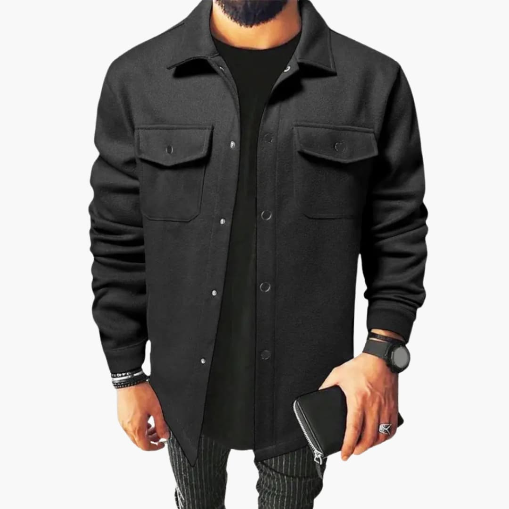 Men's Button Placket Shirt Jacket Black