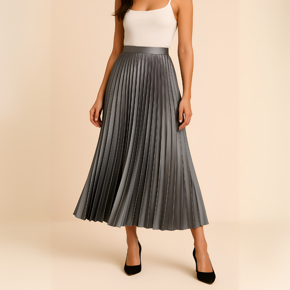 Women's Satin Pleated Skirt Gray