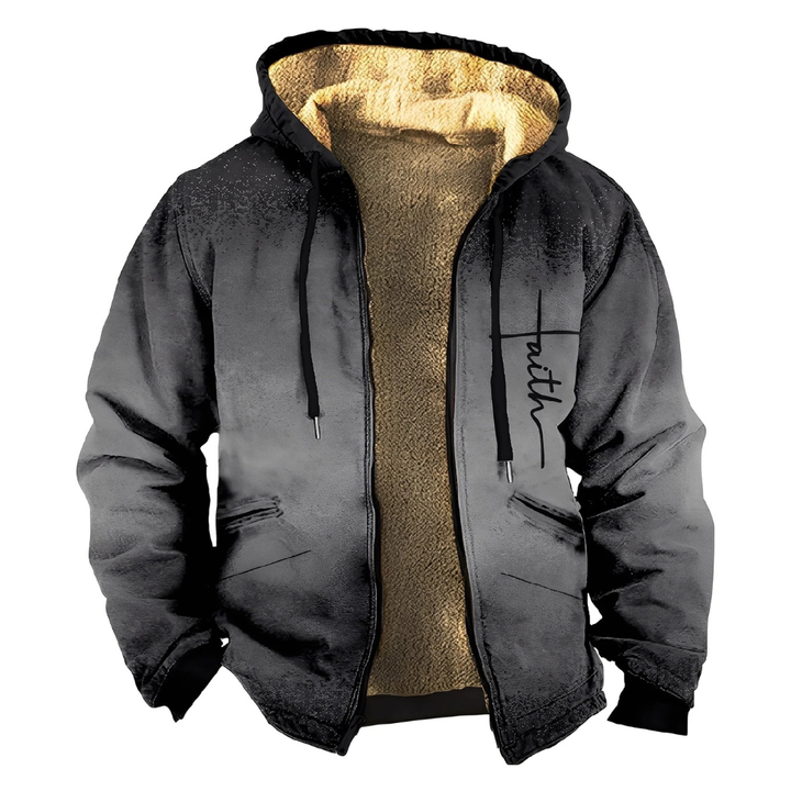 Men's Sherpa Lined Aztec Print Zip Hoodie Dark Gray
