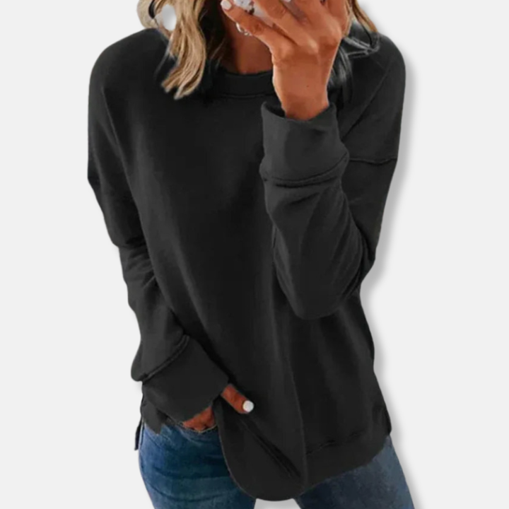 Women's Relaxed Fit Sweatshirt – Soft Cotton Blend – Casual Round Neck Black