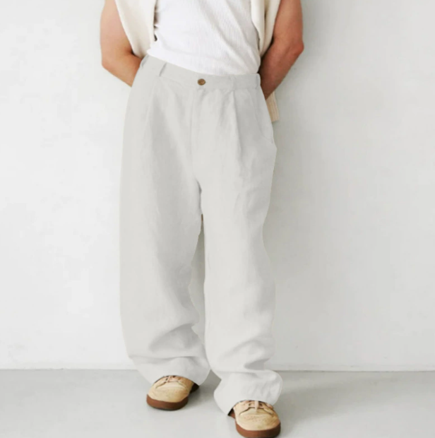 Men's Comfortable Cotton Trousers – Relaxed Fit – Full Length Light Gray
