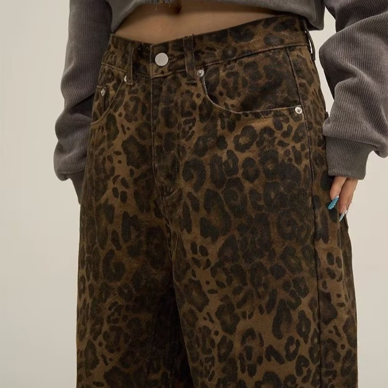 Melyna | Women's High Waist Wide Leg Leopard Print Jeans