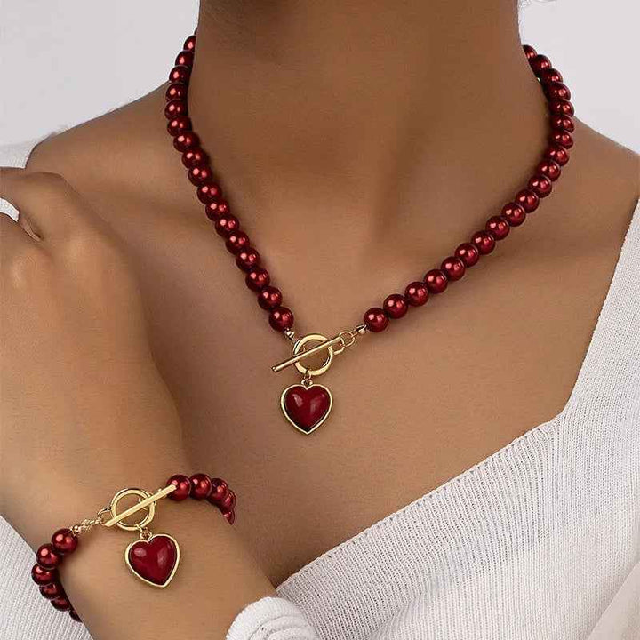 Elegant Pearl Jewelry Set Red