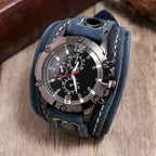 Men's Leather Watch with Rugged Armor Design Blue