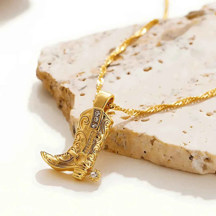 Rhinestone Cowboy Boot Charm Pendant Necklace