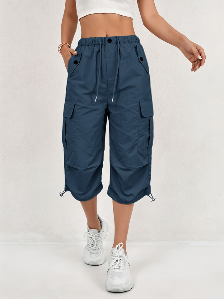 Women's Comfort Fit Cargo Capri Trousers Blue