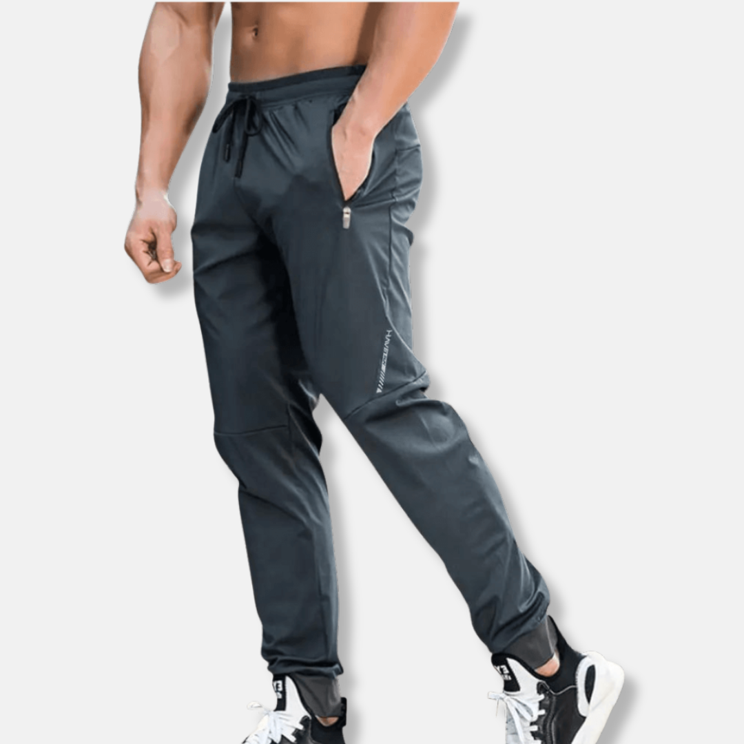 Men's Slim Fit Jogging Pants – Tapered Leg – Lightweight with Zipper Pockets & Drawstring Dark Grey