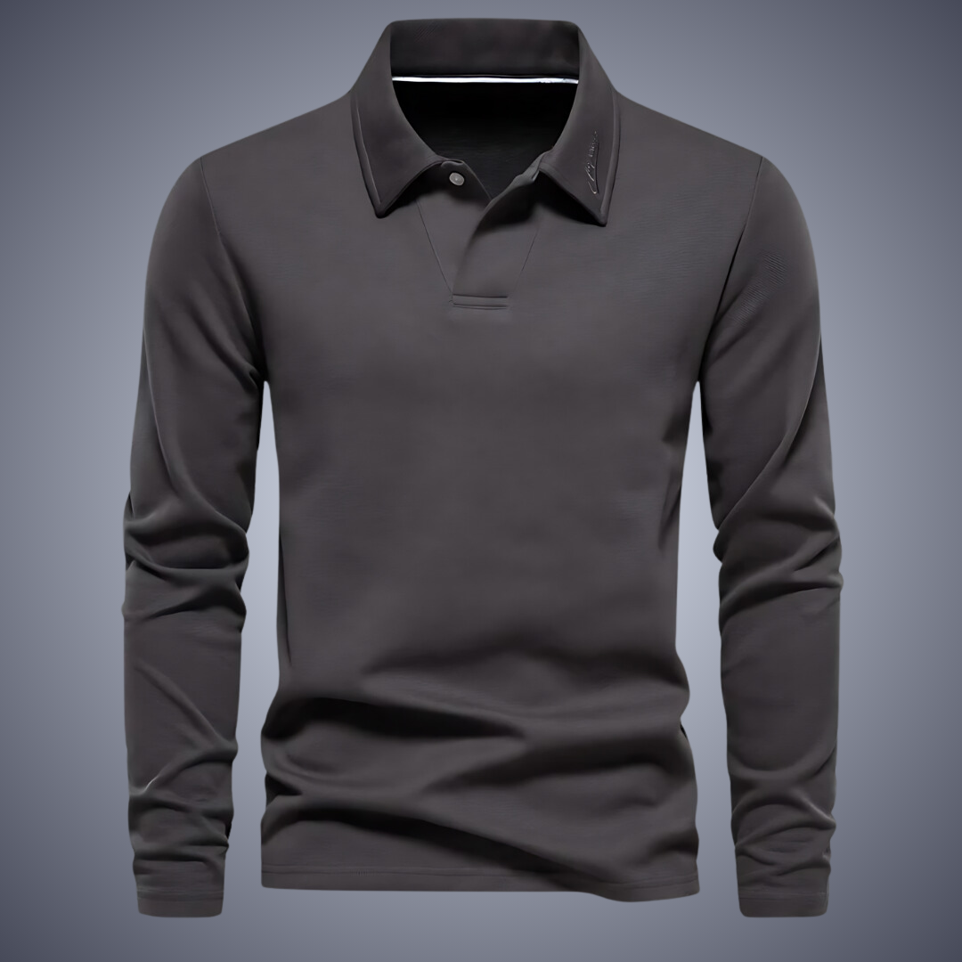 Men's Long Sleeve Polo Shirt - Classic Collar - Comfortable Regular Fit Dark Grey