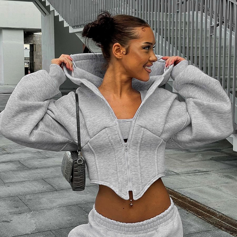 Women's Trendy Corset Hoodie Grey
