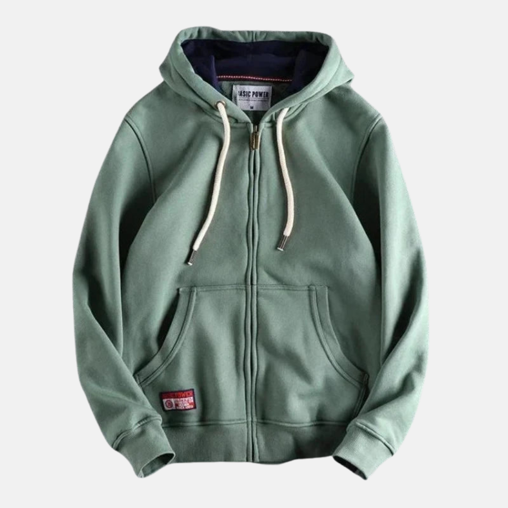 Men's Relaxed Fit Full Zip Hoodie with Drawstring Green