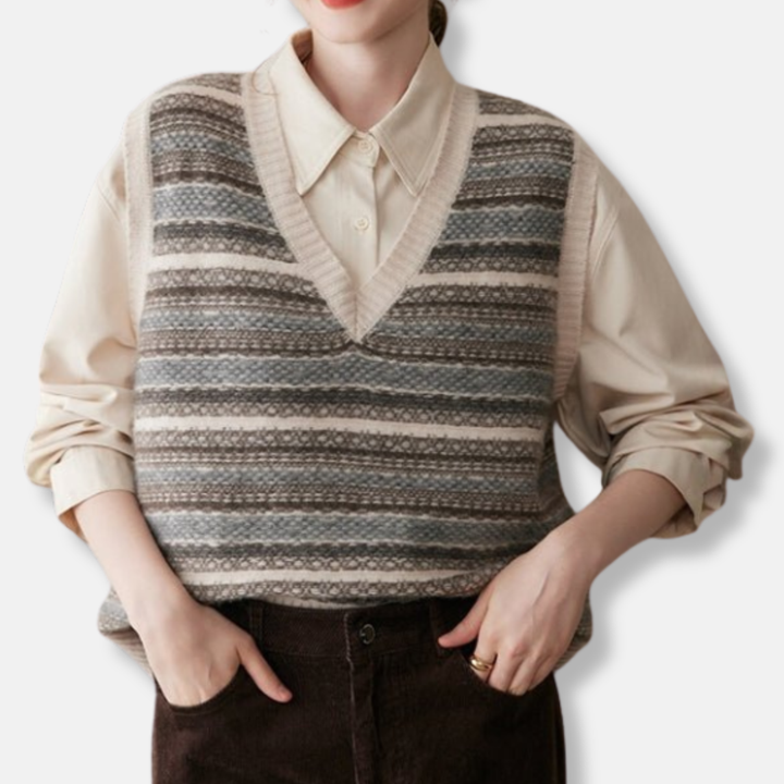 Women's Fair Isle Ribbed Trim Relaxed Fit Vest