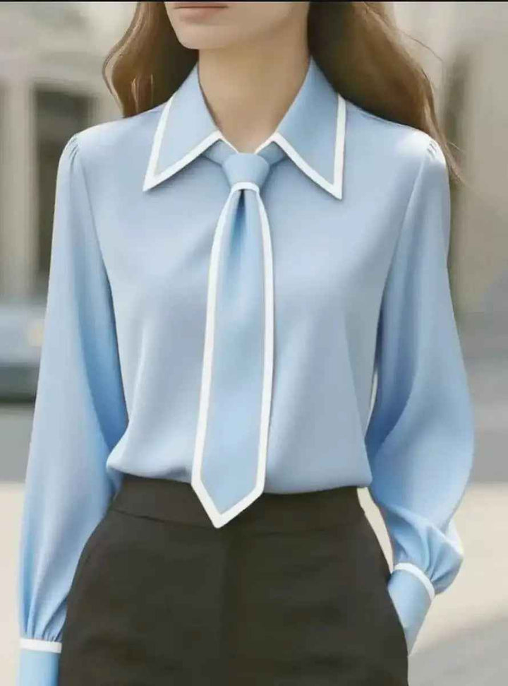 Women's Contrast Tie Blouse Sky Blue
