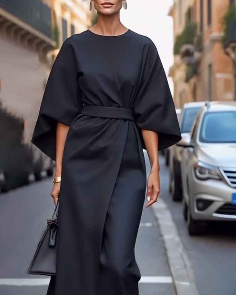 Celestine | Elegant Dress with Lantern Sleeves and Belt