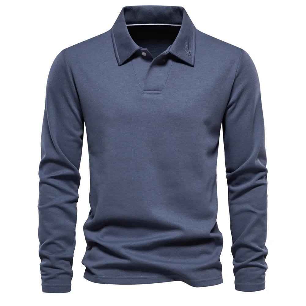 Men's Classic Long Sleeve Polo Shirt Blue