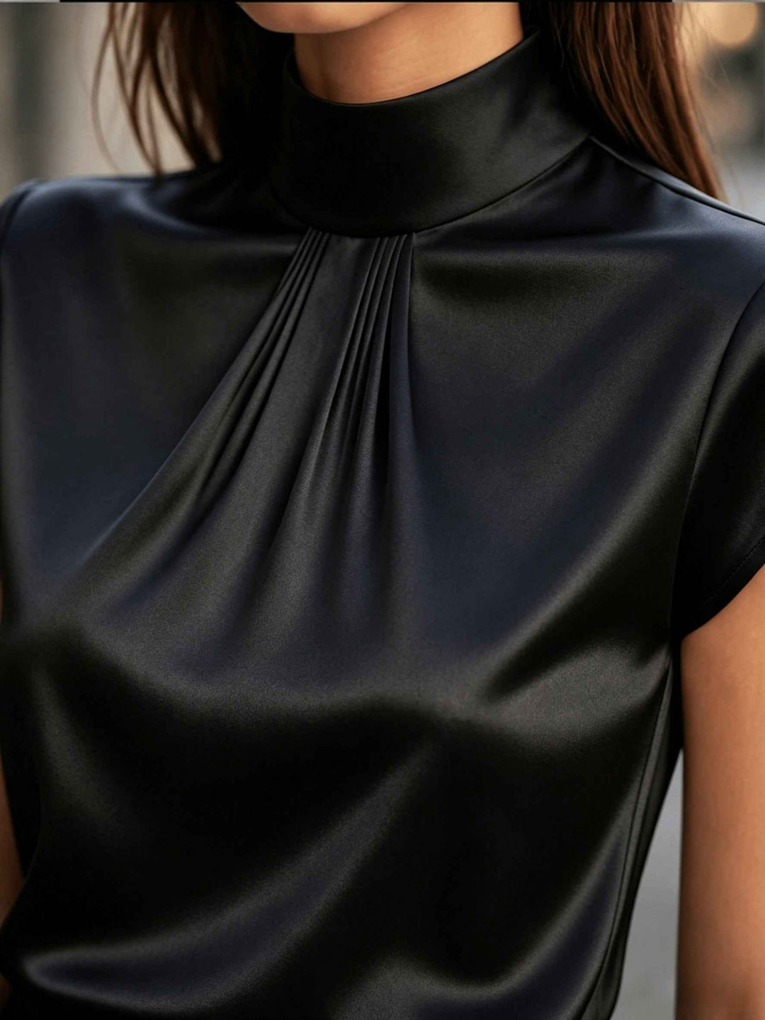Women's Pleated Mock-Neck Blouse