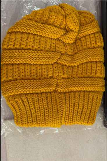 Warm Woolen Knit Satin Hats for Women's Protective Hairstyles Yellow One size