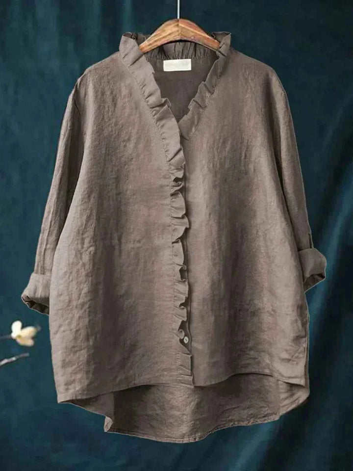 Women's Casual Ruffle V-Neck Blouse Dark Gray