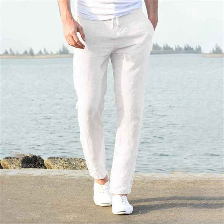 Men's Casual Linen Trousers for Warm Weather Comfort White