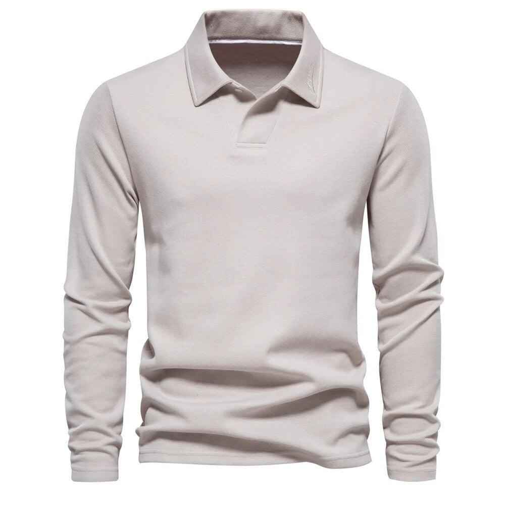 Men's Long Sleeve Polo Shirt Beige