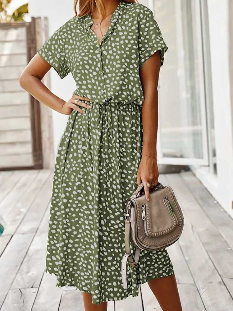 Elegant Lightweight Midi Summer Dress - Comfortable Style for Women Green