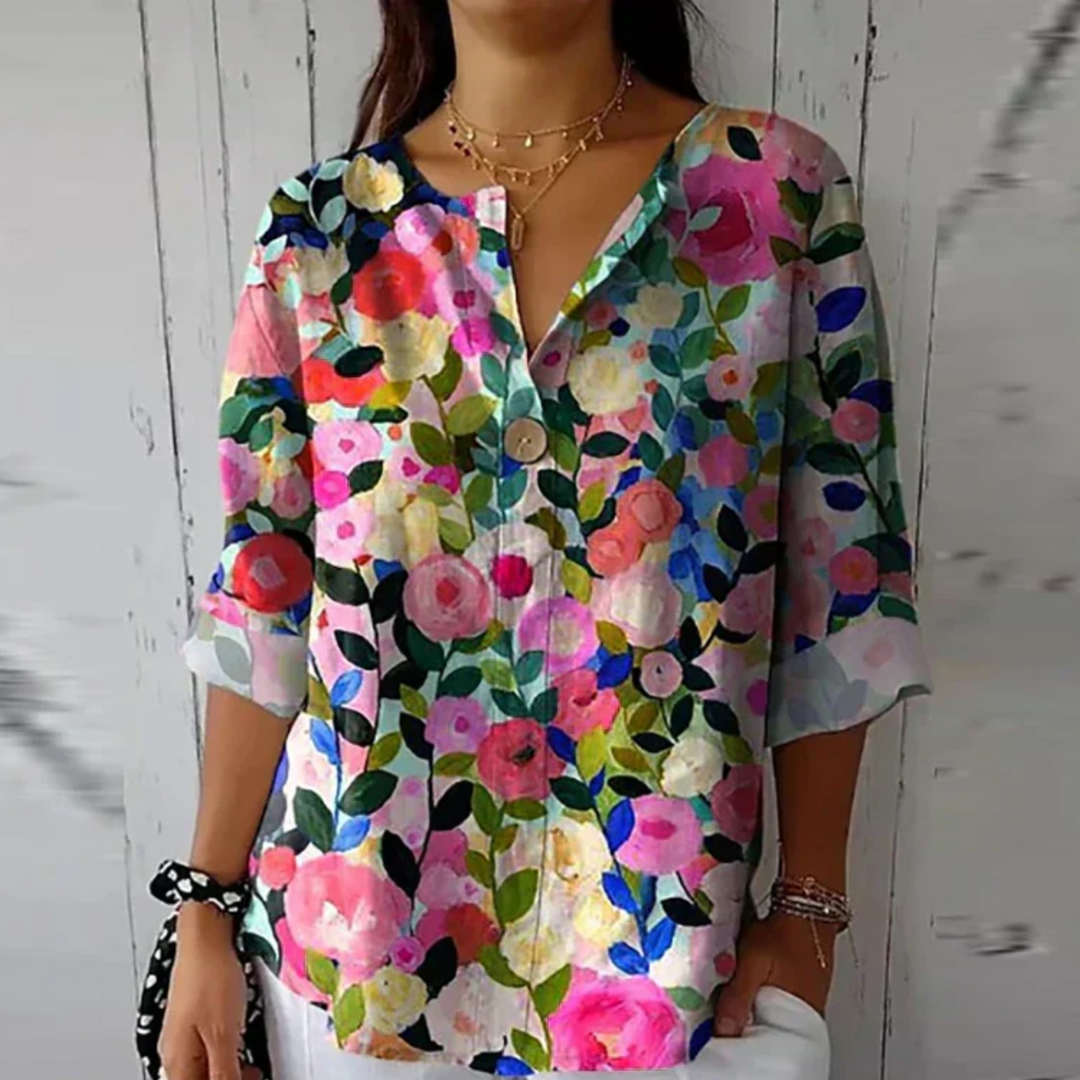 Women's Floral V-Neck Summer Blouse