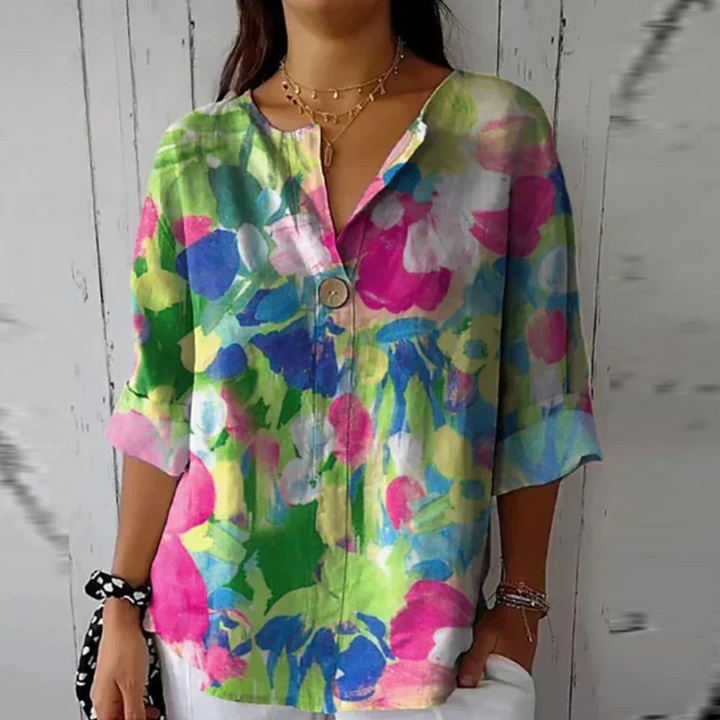 Women's Floral V-Neck Summer Blouse