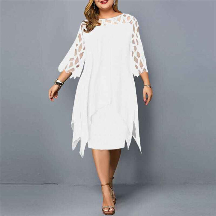 Stephanie | Women's 3/4 Sleeve A-Line Midi Dress White