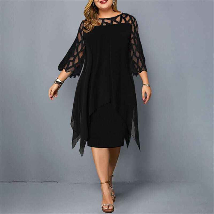 Stephanie | Women's 3/4 Sleeve A-Line Midi Dress Black